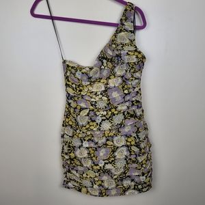 NWT Zara One Shoulder Gathered Floral Mini Dress size S